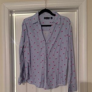 Women's Blue Striped Shirt with Pink Hearts
